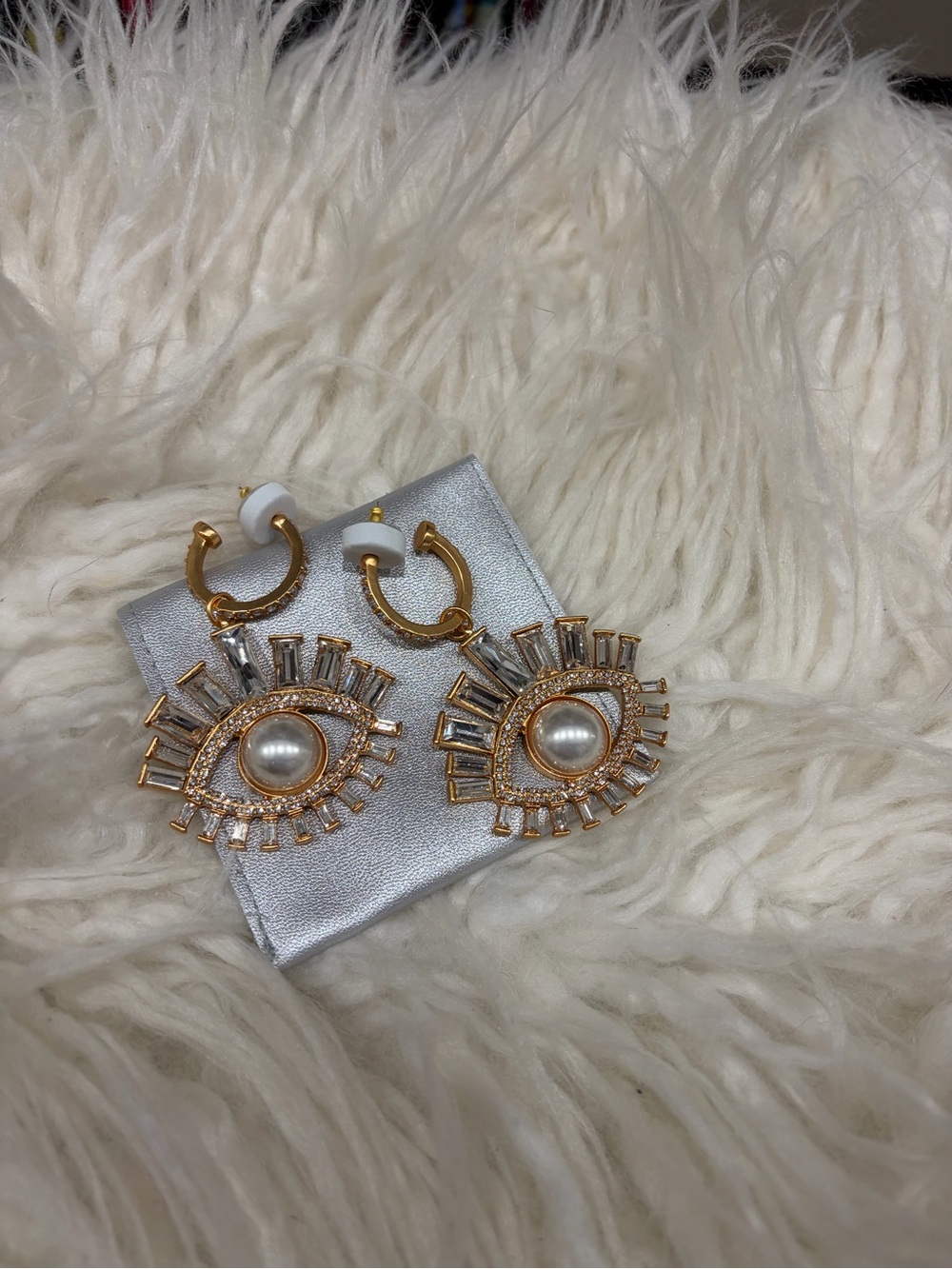 Gold Pearl Eye Drop Earrings - Unbranded